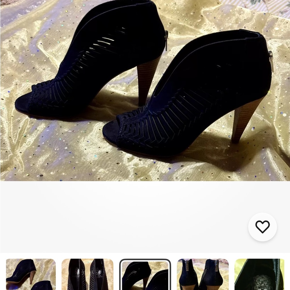Vince Camuto Black Suede Leather NEW?  3 3/4” Caged Heels Zipper Up Back Sz 7.5